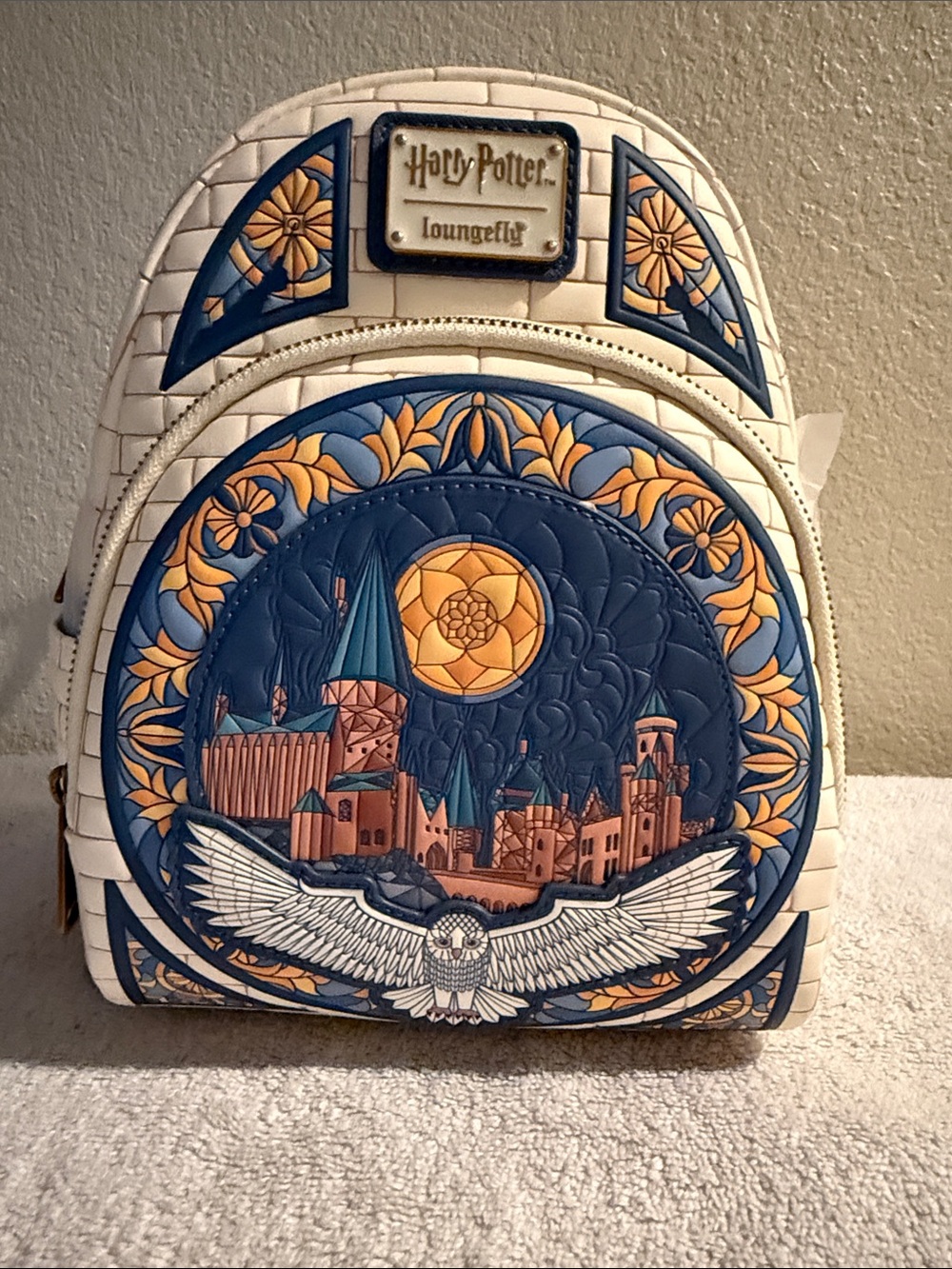 Loungefly White, Navy & Gold Harry Potter Hogwarts Owl Mini Backpack